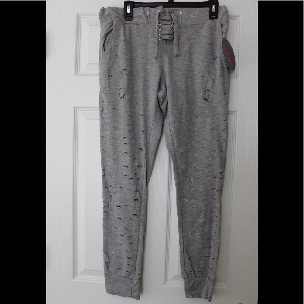 Distressed gray joggers